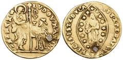 World ITALY. Venezia (Venice). Ludovico Manin, 1789-1797. Zecchino (Gold, 21 mm, 3.42 g, 3 h), 120th, and last, Doge of Venice. LVDOV• MANIN• / S •M• VЄNЄT• / DVX St. Mark standing right, presenting b