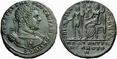 Coins of the Romans -. 8 Assaria (Orichalcum, 43mm, 43.10 g 6), under the magistracy of Julius Anthimos, 214. AUTKRAT K MARKOC AUR ANTWNEINOC Laureate bust of Caracalla to right, wearing cuirass ornam