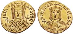 Byzantine Coins Constantine VI & Irene. 780-797. Solidus (Gold, 4.47 g 6), 793-797. IRInH AGOVSTI Bust of Irene facing, wearing crown with pinnacles and pendilia and loros, holding a cross on globe in