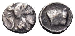 The Collection sans Pareille of Ancient Greek Fractions, Part III LUCANIA. Thourioi. Circa 443-400 BC. Obol (Silver, 7 mm, 0.22 g, 1 h). Head of Athena to right, wearing crested Attic helmet decorated