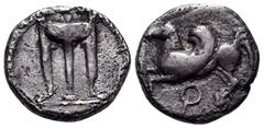 The Collection sans Pareille of Ancient Greek Fractions, Part III BRUTTIUM. Kroton. Circa 525-425 BC. Triobol or Hemidrachm (Silver, 10.5 mm, 1.22 g). Tripod. Rev. Ϙ Pegasos, with curved wing, flying 