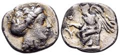The Collection sans Pareille of Ancient Greek Fractions, Part III BRUTTIUM. Terina. Circa 420-400 BC. Triobol (Silver, 12 mm, 0.97 g, 6 h). Female head to right, wearing sphendone. Rev. [TEPI] Nike se