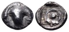 The Collection sans Pareille of Ancient Greek Fractions, Part III BOEOTIA. Thebes. Circa 450-440 BC. Hemiobol (Silver, 7 mm, 0.38 g, 12 h). Half of a Boeotian shield. Rev. Large Θ within incuse square