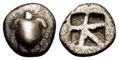 The Collection sans Pareille of Ancient Greek Fractions, Part III ISLANDS OFF ATTICA, Aegina. Circa 480-457 BC. Obol (Silver, 10 mm, 1.07 g). Sea turtle. Rev. Incuse square with large skew pattern. HG