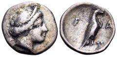 The Collection sans Pareille of Ancient Greek Fractions, Part III ELIS. Olympia. 106th-107th Olympiad, 356/2 BC. Obol (Silver, 11.5 mm, 0.78 g, 9 h), 'Hera mint'. Head of Hera to right, wearing stepha