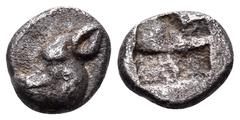 The Collection sans Pareille of Ancient Greek Fractions, Part III LESBOS. Uncertain mint. Circa 500-450 BC. 1/24 Stater (Billon, 6 mm, 0.31 g). Head of a boar to left. Rev. Quadripartite incuse square