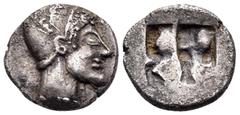 The Collection sans Pareille of Ancient Greek Fractions, Part III IONIA. Phokaia. Circa 521-478 BC. Obol (Silver, 9.5 mm, 0.85 g). Female head to right, wearing close fitting cap. Rev. Quadripartite i