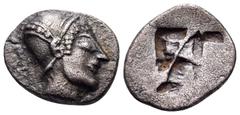 The Collection sans Pareille of Ancient Greek Fractions, Part III IONIA. Phokaia. Circa 521-478 BC. Obol (Silver, 10 mm, 0.88 g). Female head to right, wearing helmet or tight-fitting cap. Rev. Quadri