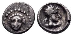 The Collection sans Pareille of Ancient Greek Fractions, Part III CILICIA. Uncertain mint. 4th Century BC . Tetartemorion (Silver, 6 mm, 0.19 g, 8 h). Male bust facing. Rev. Diademed and draped female