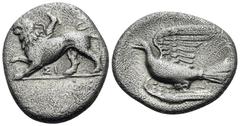 Greek SIKYONIA. Sikyon. Circa 330/20-280 BC. Triobol (Silver, 16.5 mm, 2.61 g, 3 h). ΣΙ Chimaera standing left, with right forpaw slightly raised. Rev. Dove flying to left. BCD Peloponnesos 283. HGC 5