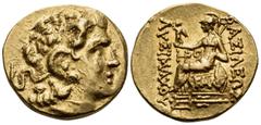 Greek KINGS OF PONTOS. Mithradates VI Eupator, circa 120-63 BC. Stater (Gold, 19 mm, 8.29 g, 12 h), First Mithradatic War issue, in the name and types of Lysimachos, Kallatis, circa 88-86. Diademed he