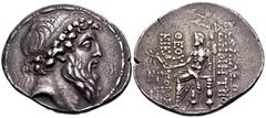 Greek SELEUKID KINGS. Demetrios II Nikator, second reign, 129-126/5 BC. Tetradrachm (Silver, 32 mm, 16.47 g, 12 h), Tarsos, c. 129-5 BC. Diademed and bearded head of Demetrios II to right. Rev. BAΣΙΛΕ