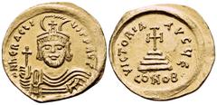 Byzantine Heraclius, 610-641. Solidus (Gold, 20 mm, 4.28 g, 7 h), Constantinople E = 5th officina, c. 610-613. d N hERACLI-ЧS PP AVI Draped and cuirassed facing bust of Heraclius, wearing crown with p