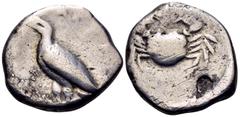 The Prof. James M. Collier Collection - Greek Coins SICILY. Akragas. Circa 510-500 BC. Didrachm (Silver, 21 mm, 7.97 g, 5 h). AKRA[C-ANTOΣ] eagle standing to left with closed wings. Rev. Crab. HGC 2, 