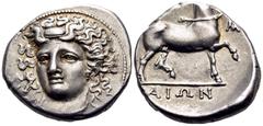 The Prof. James M. Collier Collection - Greek Coins THESSALY. Larissa. Circa 356-342 BC. Stater (Silver, 24.5 mm, 12.17 g, 11 h). Head of the nymph Larissa facing slightly to left, wearing plain neckl