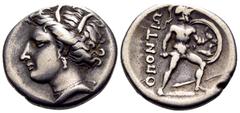 The Prof. James M. Collier Collection - Greek Coins LOKRIS. Lokris Opuntii. Circa 340-330 BC. Triobol (Silver, 15 mm, 2.68 g, 1 h). Wreathed head of Persephone to left, wearing pendant earring and pea
