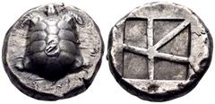 The Prof. James M. Collier Collection - Greek Coins ISLANDS OFF ATTICA, Aegina. Circa 456/45-431 BC. Stater (Silver, 20 mm, 12.37 g). Land tortoise with segmented shell, seen from above. Rev. Incuse s