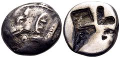 The Prof. James M. Collier Collection - Greek Coins DYNASTS OF LYCIA. Uncertain dynast, circa 520-470/60 BC. Stater (Silver, 19.5 mm, 9.05 g). Forepart of boar to left; on shoulder, VK (?). Rev. Quadr
