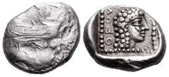 Greek CARIA, Dynasts of Caria. Orou, Circa 450-400 BC. Hemidrachm (Silver, 14 mm, 2.89 g, 7 h), Aigenetan standard, Uncertain Mint 'G'. Forepart of winged, man-headed bull to right. Rev. OF OV Archaic