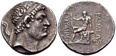 Oriental Greek BAKTRIA, Greco-Baktrian Kingdom. Euthydemos I, circa 225-200 BC. Tetradrachm (Silver, 28 mm, 15.66 g, 12 h). Rev. BAΣΙΛΕΩΣ / EYΘYΔHMOY Herakles seated to left on rock, holding club set 