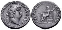 Roman Imperial Nero, 54-68 AD. Denarius (Silver, 18 mm, 2.94 g, 6 h), Rome, 66-67. IMP NERO CAESAR AVGVSTVS Laureate head of Nero to right. Rev. IVPPITER CVSTOS Jupiter seated to left, holding thunder