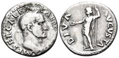 Roman Imperial Galba, 68-69. Denarius (Silver, 18.5 mm, 3.35 g, 6 h), Rome. IMP SER GALBA CAESAR AVG Laureate head of Galba to right. Rev. DIVA AVGVSTA Livia standing to left, holding patera in right 