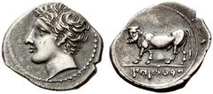 GREEK COINS Sicily Panormos (as Ziz). Circa 405-380 BC. Litra (Silver, 0.76 g 7). Youthful male head to left. Rev. sb’sys Bearded man-headed bull walking to left, his head turned slightly towards the 
