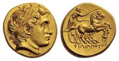 GREEK COINS Kings of Macedon -. Stater (Gold, 8.63 g 12), Kolophon, struck under Philip III, BC 323-317, but probably before 319. Laureate head of Apollo to right, but with the features of Alexander I