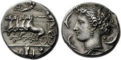 GREEK COINS Sicily Syracuse. Dionysios I. 405-367 BC. Dekadrachm (Silver, 34mm, 43.25 g 10), unsigned but in the style of Euainetos, c. 400-390 BC. Charioteer, wearing long chiton, holding goad in his