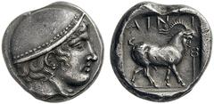 GREEK COINS Thrace Ainos. Circa 412/1-410/09 BC. Tetradrachm (Silver, 23mm, 16.54 g 1). Head of Hermes to right, wearing close-fitting petasos with knob at the top and beads along the edge. Rev. AINI 