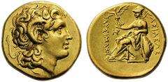 GREEK COINS Kings of Thrace Lysimachos. 305-281 BC. Stater (Gold, 18mm, 8.45 g 11), Pella, 286/5-282/1. Head of Alexander the Great to right, with horn of Ammon over his ear. Rev. BAΣIΛEΩΣ ΛΥΣIMAXOΥ A