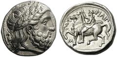 GREEK COINS Kings of Macedon Philip II. 359-336 BC. Tetradrachm (Silver, 23mm, 14.47 g 7), Amphipolis, 355-349/8. Laureate head of Zeus to right. Rev. ΦIΛIΠΠOΥ Philip II, wearing kausia and chlamys, r