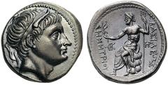 GREEK COINS Kings of Macedon Demetrios I Poliorketes. 306-283 BC. Tetradrachm (Silver, 29mm, 17.21 g 11), Amphipolis, c. 291-290. Diademed head of Demetrios to right, wearing bull’s horn above his for