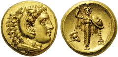 GREEK COINS Mysia Pergamon. 334-332 BC. Stater (Gold, 15mm, 8.63 g 12). Head of youthful Herakles to right, wearing lion skin headdress. Rev. Palladium, wearing kalathos, standing facing in an archais