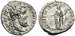 ROMAN AND BYZANTINE COINS Pertinax. AD 193. Denarius (Silver, 17mm, 3.16 g 6), Rome. IMP CAES P HELV PERTIN AVG Laureate head of Pertinax to right. Rev. LAETITIA TEMPOR COS II Laetitia standing left, 