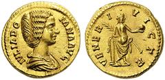 ROMAN AND BYZANTINE COINS Julia Domna. Augusta, AD 193-217. Aureus (Gold, 19mm, 7.28 g 12), Rome, 194. IVLIA DOMNA AVG Draped bust of Julia Domna to right, her hair in five waves and bound up at the b