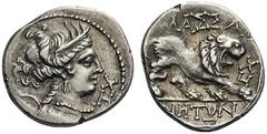 GREEK COINS Gaul Massalia. c. 130-121 BC. Drachm (Silver, 16mm, 2.68 g 5). Diademed and draped bust of Artemis to right, wearing pendant earring and pearl necklace, and with her bow and quiver over he