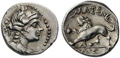 GREEK COINS Gaul Massalia. c. 130-121 BC. Drachm (Silver, 16mm, 2.64 g 5). Diademed and draped bust of Artemis to right, wearing pendant earring and pearl necklace, and with her bow and quiver over he
