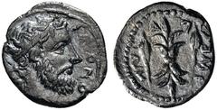 GREEK COINS Sicily -, c. 341-336 BC. Litra (Silver, 11mm, 0.61 g 6). KΡONO-Σ Diademed head of bearded Kronos to right. Rev. IME-Ρ-A-IΩN ( retrograde ) Thunderbolt, upright, between grains of barley. I