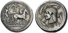 GREEK COINS Sicily Syracuse, c. 485-483 BC. Tetradrachm (Silver, 24mm, 17.30 g 4), by the Linksmeister . Male charioteer, wearing a long chiton and holding a goad in his right hand and the reins in hi
