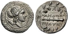 GREEK COINS Macedon (Roman Protectorate) First Meris (District), c. 167-149 BC. Tetradrachm (Silver, 29mm, 16.89 g 9), Amphipolis. Diademed and draped bust of Artemis to right, bow and quiver over her