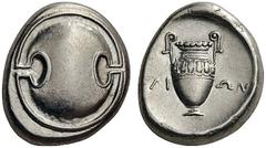 GREEK COINS Boeotia Thebes, Stater (Silver, 19mm, 12.20 g), Klion, c. 368-364. Boeotian shield. Rev. KΛ I - ΩN Amphora with tall handles and a decorated upper half. BCD Boiotia 532 ( same reverse die 