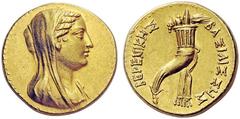 GREEK COINS Ptolemaic Kings of Egypt Berenike II, wife of Ptolemy III, c. 244/3-221 BC. Oktadrachm (Gold, 27mm, 27.85 g 12), Alexandria. Veiled and draped bust of Berenike II to right. Rev. BEΡENIKHΣ 