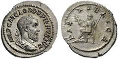 ROMAN & BYZANTINE COINS Pupienus, AD 238. Denarius (Silver, 20mm, 2.60 g 6), Rome, 238. IMP C M CLOD PVPIENVS AVG Laureate, draped and cuirassed bust of Pupienus to right. Rev. PAX PVBLICA Pax seated 