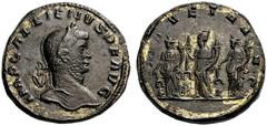 ROMAN & BYZANTINE COINS Gallienus, 253-268. Medallion (Bronze, 30mm, 19.18 g 12), Rome, 261-262. IMP GALLIENVS P F AVG Laureate bust of Gallienus to right, seen from behind. Rev. MONETA AVG The Three 