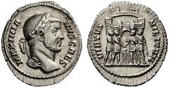 ROMAN & BYZANTINE COINS Galerius, Caesar, 293-305. Argenteus (Silver, 18mm, 3.14 g 1), Rome, 294. MAXIMIANVS CAES Laureate head of Galerius to right. Rev. VIRTVS MILITVM The four tetrarchs sacrificing