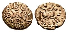CELTIC BRITAIN, Catuvellauni. Tasciovanos, c. 25 BC-AD 10. Stater (Gold, 16-18mm, 5.38 g), Warrior series B. Crossed wreath motif, one curved, and with two opposed crescents at the center. Rev. TAS C 