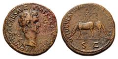 Nerva, 96-98. Sestertius (Orichalcum, 34mm, 24.09 g 6), Rome, 97. IMP NERVA CAES AVG P M TR P COS III P P Laureate head of Nerva to right. Rev. VEHICVLATIONE ITALIAE REMISSA / S C Two donkeys grazing 