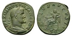 Maximinus I, 235-238. Sestertius (Orichalcum, 32mm, 21.92 g 12), Rome, 236-238. MAXIMINVS PIVS AVG GERM Laureate, draped and cuirassed bust of Maximinus Thrax to right. Rev. SALVS AVGVSTI / S C Salus 