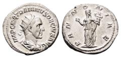 Trajan Decius, 249-251. Antoninianus (Silver, 22mm, 4.29 g 7), Rome. IMP C M Q TRAIANVS DECIVS AVG Radiate, draped and cuirassed bust of Trajan Decius to right. Rev. PANNONIAE Pannonia, veiled, standi